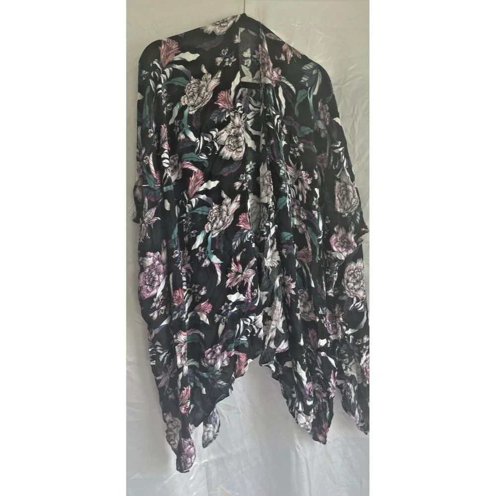 Body Glove Kimono Women OS Floral Print Open Front Black Boho Tropical